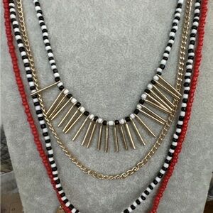 Plunder Design Jewelry Tenaya Black Red Gold Beaded Necklace Multi Strand NWOT